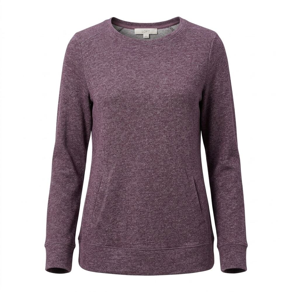 Loft Purple Heathered Crew Neck Knit Stretch Sweater Women Size M